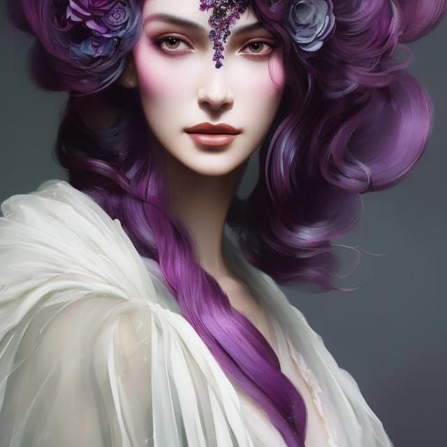 Sad Woman in Ivory Gown: Watercolour Fantasy Art