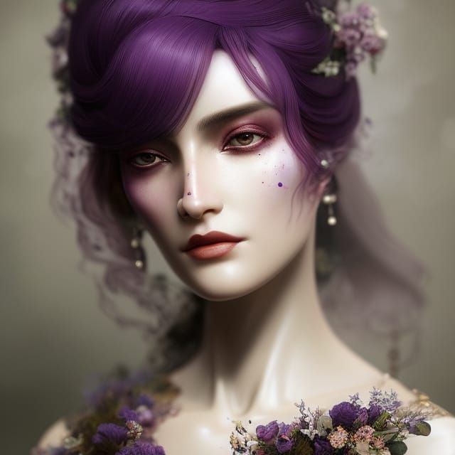 Sad Woman in Purple Gown: Watercolour Fantasy Art