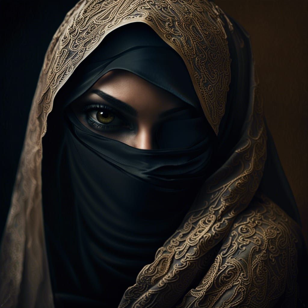 Enigmatic Persian Woman in Niqab: Surreal Art