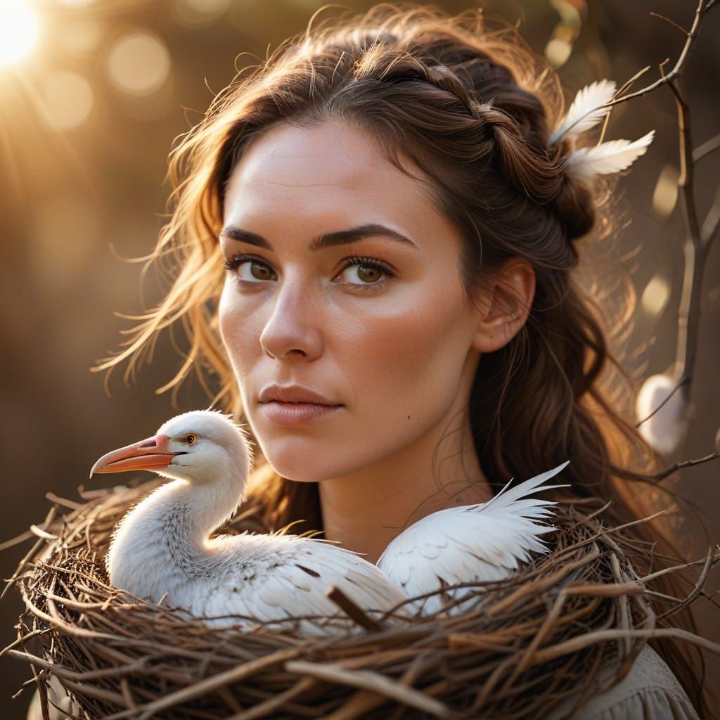 Woman's Braided Hair Nest Welcomes Stork: Professional Portr...