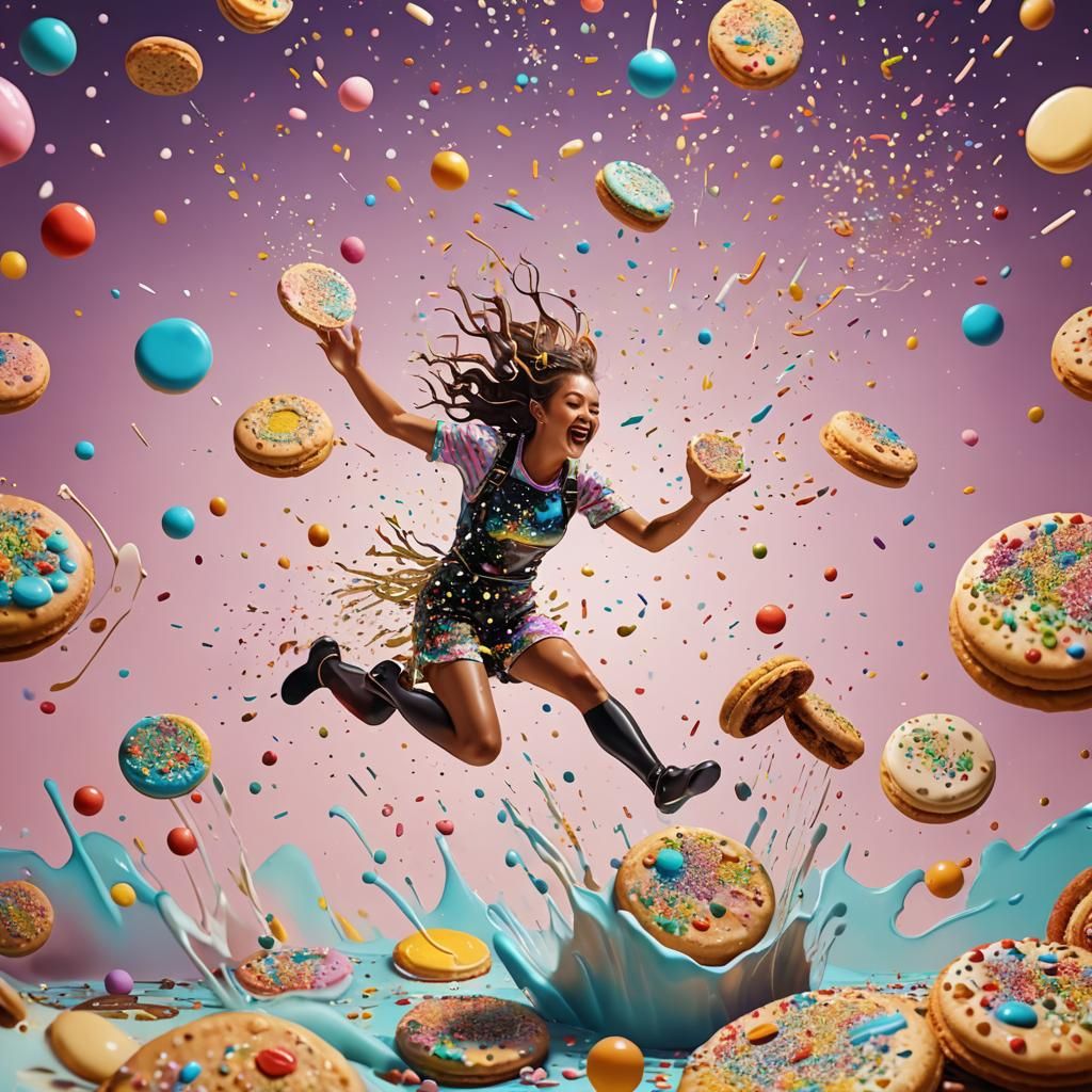 Woman Diving in Cookie Landscape: Digital Art