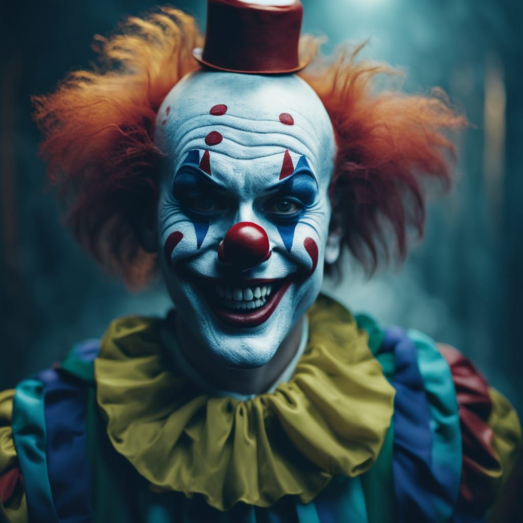 Menacing Two-Faced Clown in Cinematic Film Still