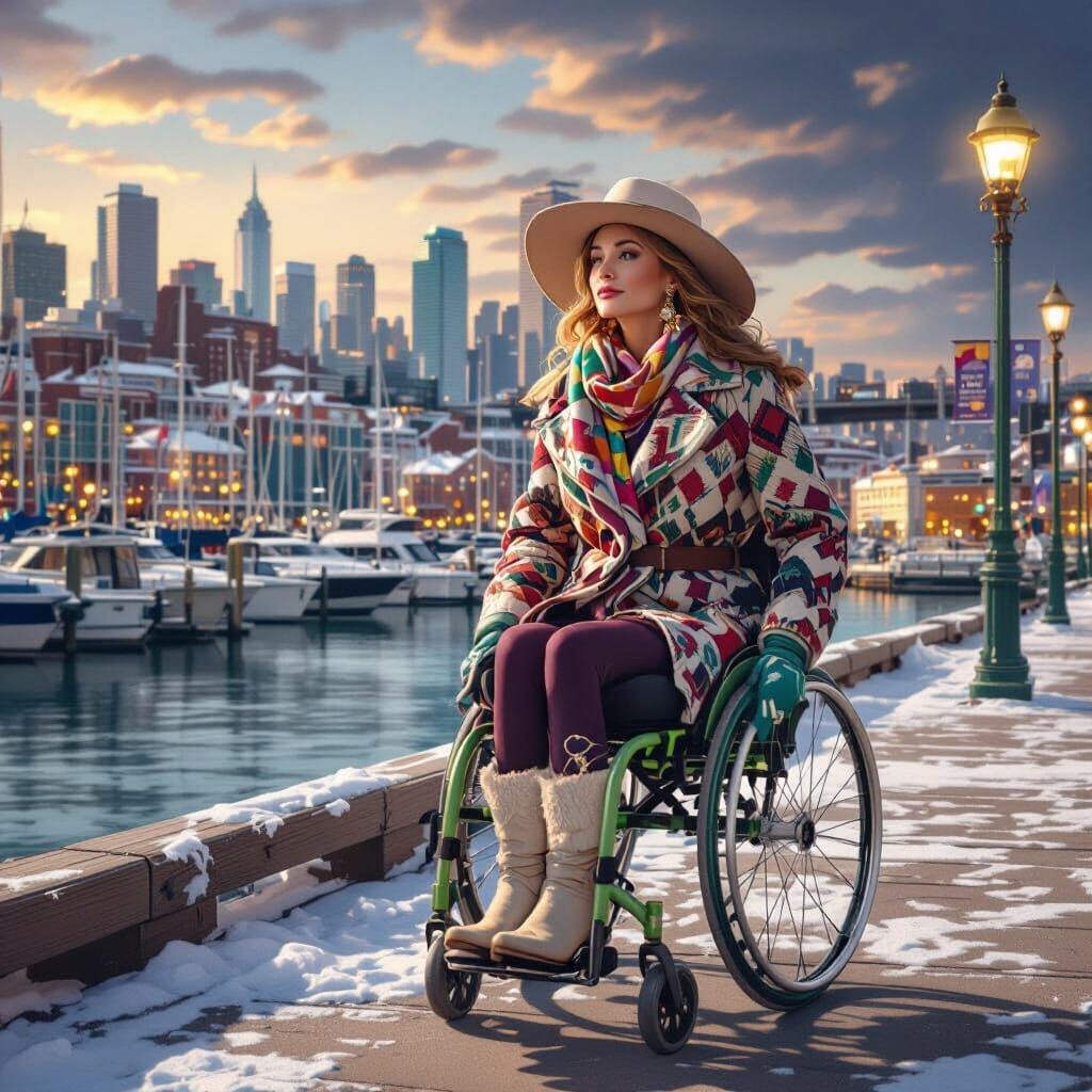 Woman in Green Wheelchair on Boardwalk