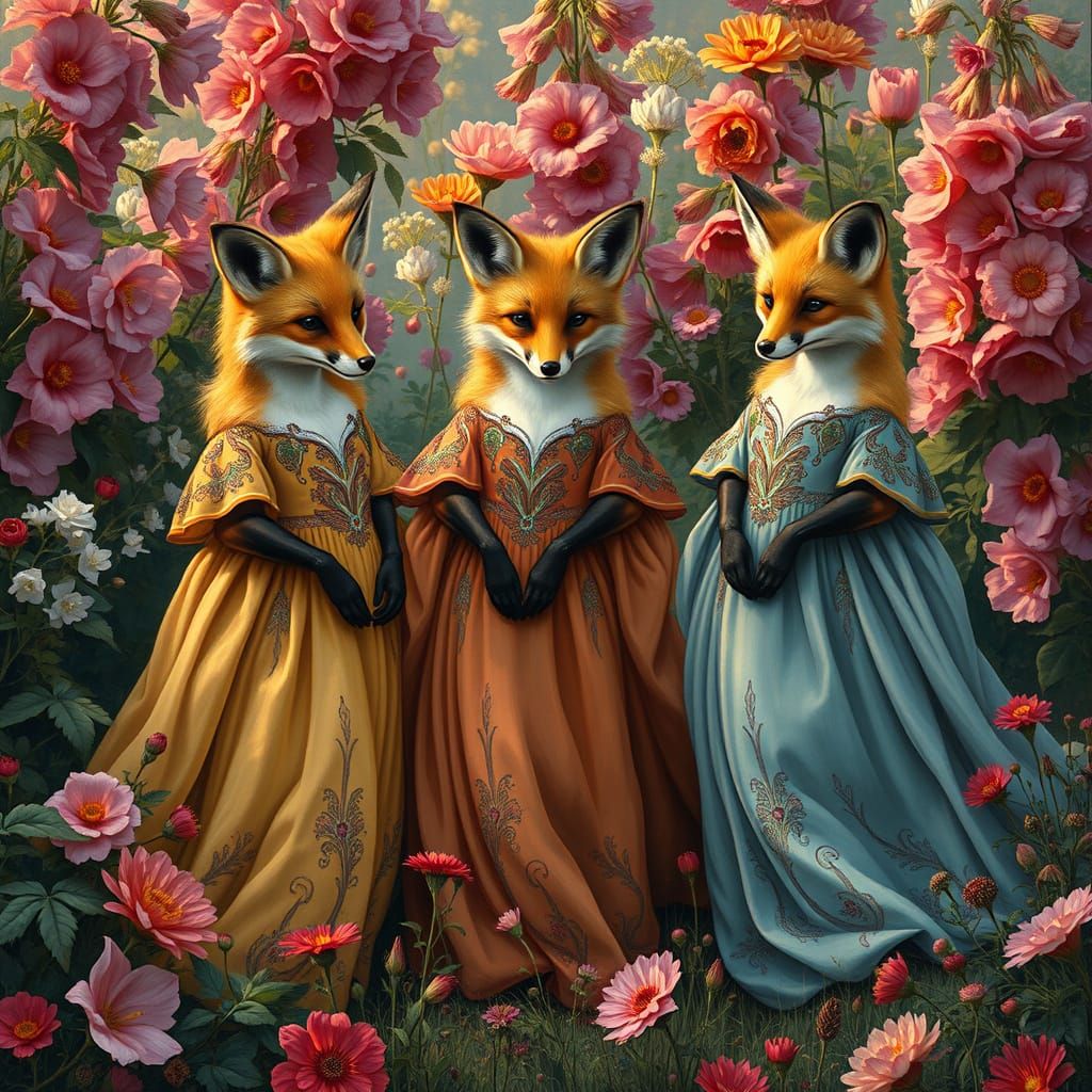 Fox Women in a Pre-Raphaelite Garden