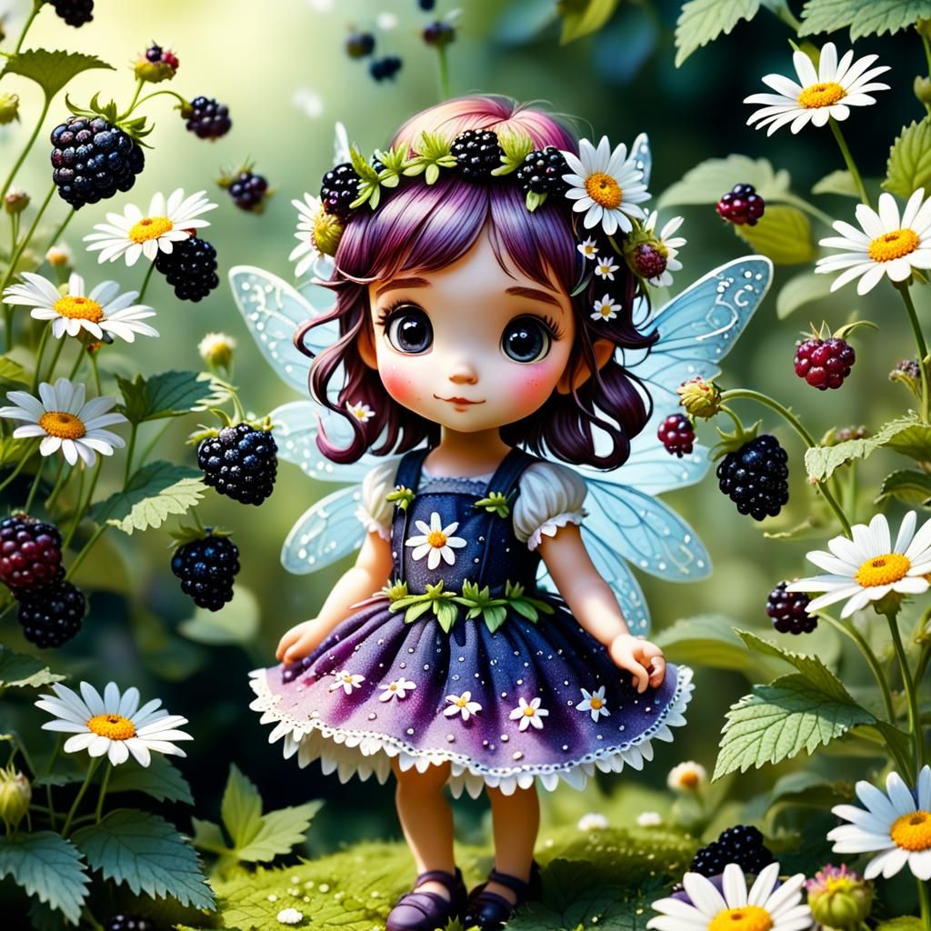 Hyperdetailed Daisy Fairy in Blackberry Garden