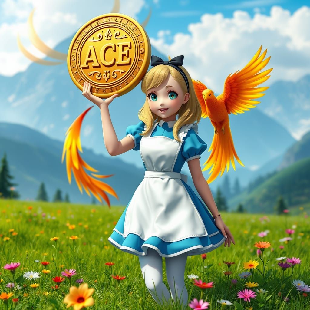 Alice in Wonderland with Gold Coin, Anime Art