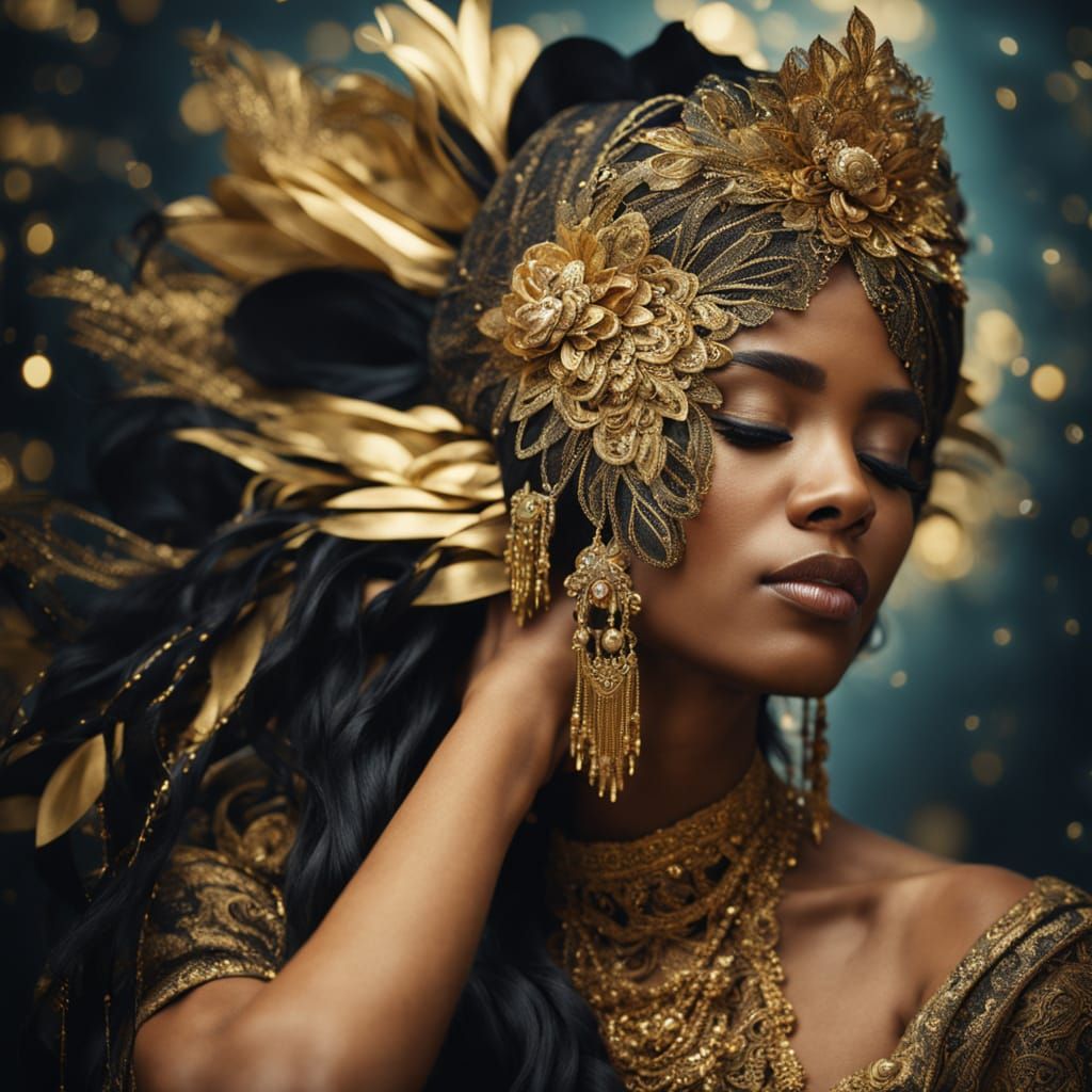 Woman in Ornate Headdress: Luxury Fashion Portrait