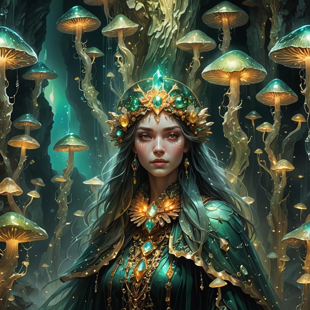 Magic Maiden in Crystal Cavern: Hyperrealistic Art