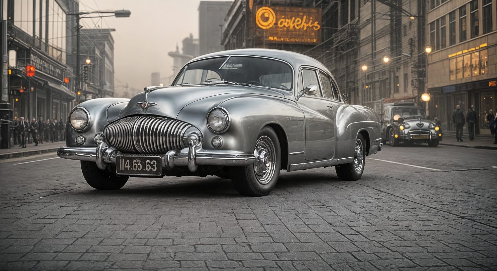 Epic 1953 Metallic Silver Roadster in Cinematic Dark Style