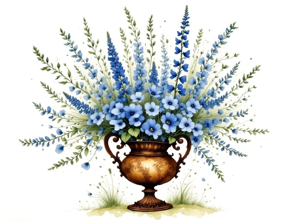 Blue Floral Bouquet in Ornate Vintage Vase
