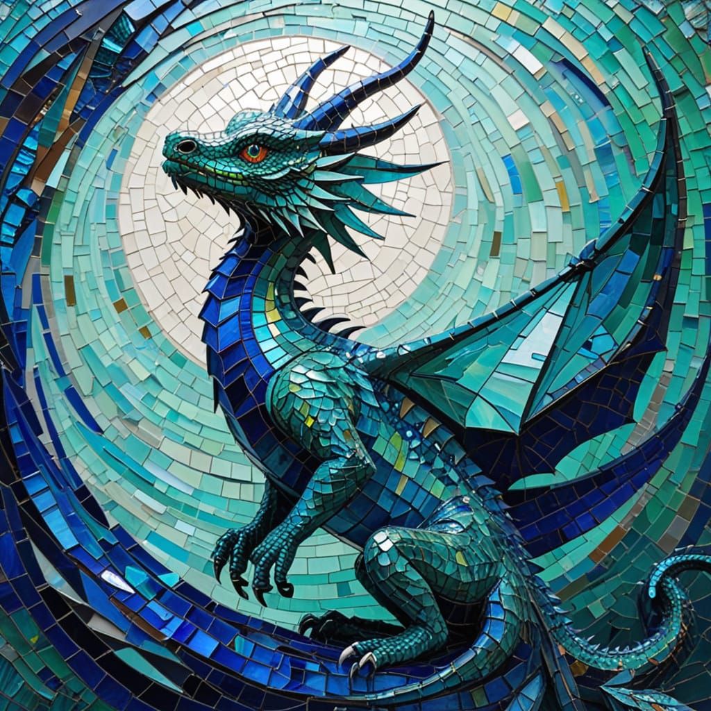 Mosaic Dragon in Iridescent Turquoise and Sapphire