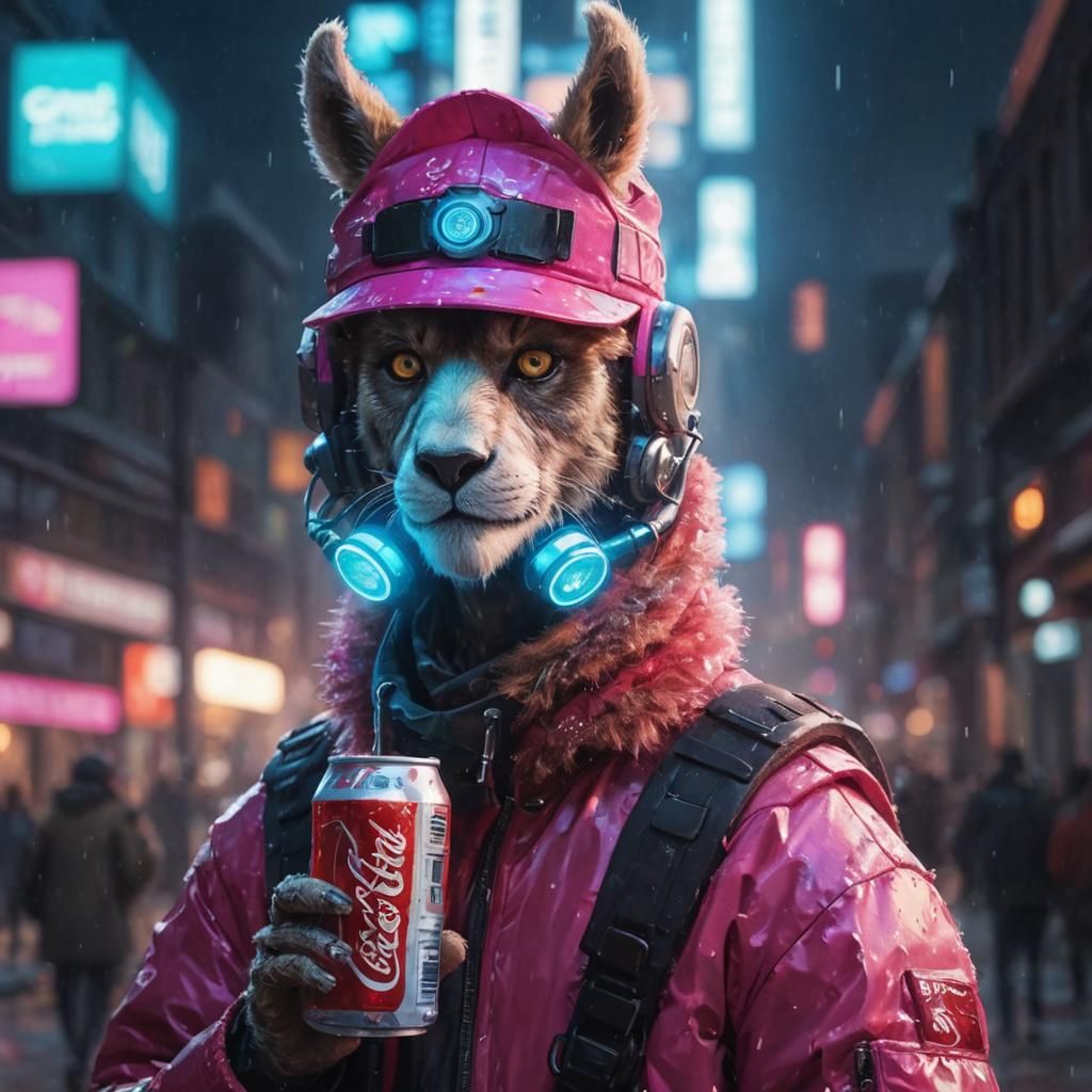 Futuristic Pink Llama Concept Art in Cyberpunk Style