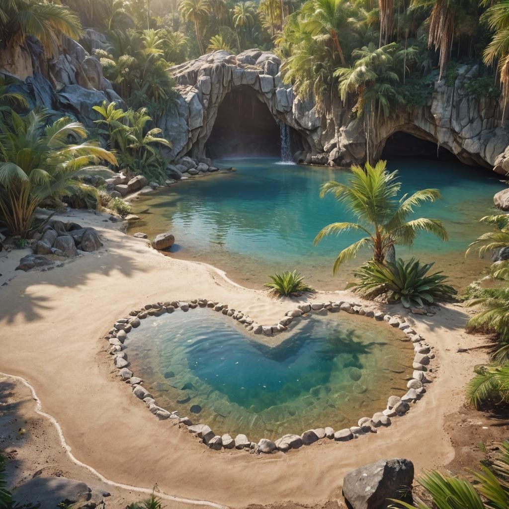 Heart-Shaped Lake in a Tropical Paradise
