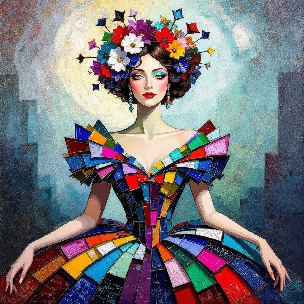 Surreal Woman in Mosaic Glass Dress