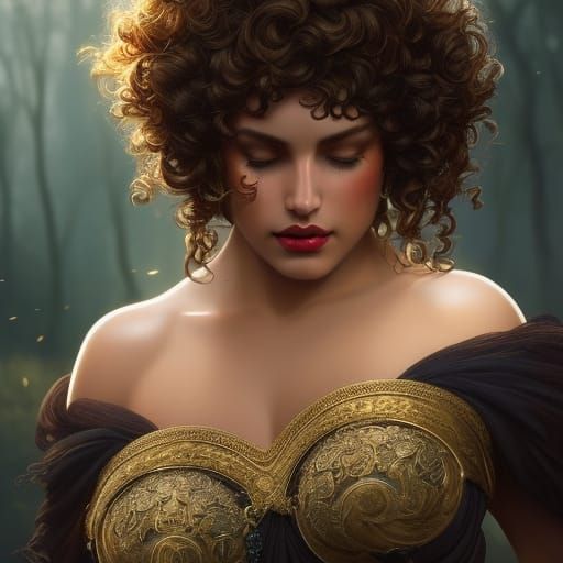 Detailed Portrait of Brunette with Curly Hair