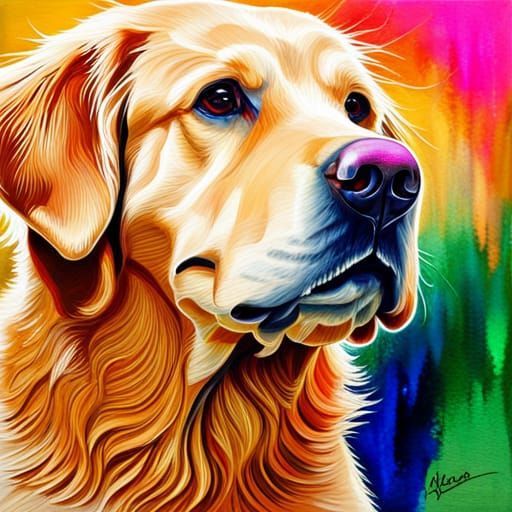 Hyperrealistic Golden Retriever Portrait in Polychromatic St...