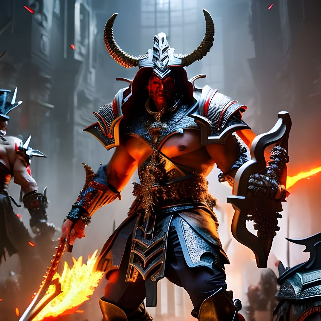 Furious Shao Kahn in Epic Battle Scene