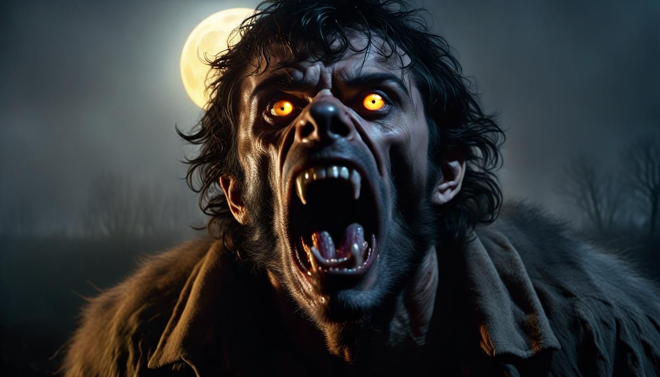 Terrifying Werewolf Transformation on a Foggy Moor