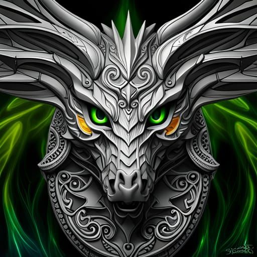Intricate Metal Dragon Head in Fantasy Art Style
