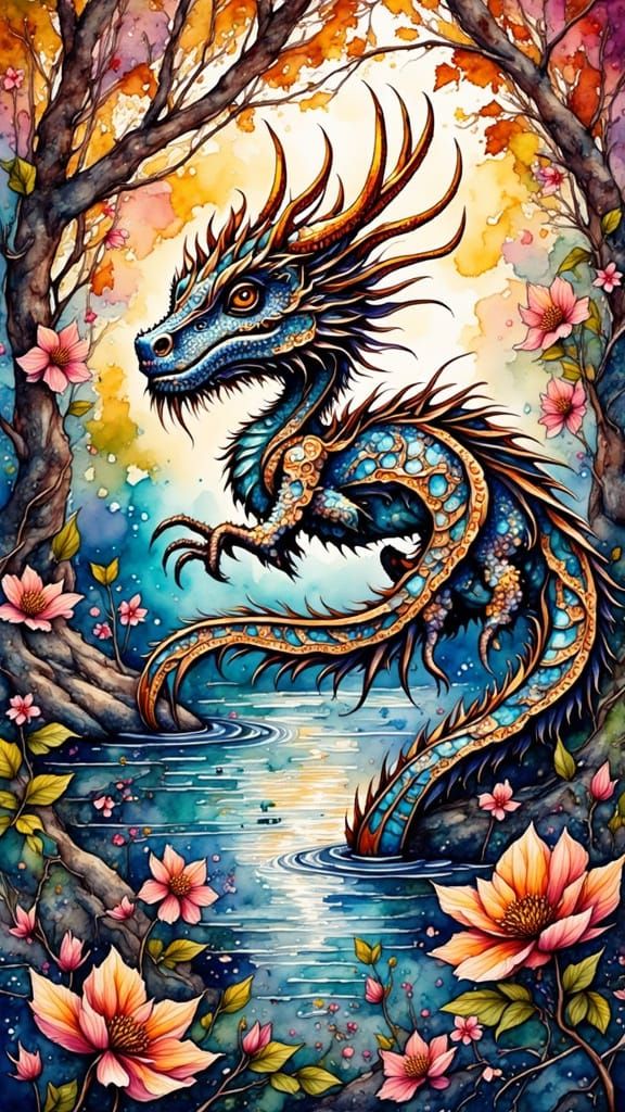 Vibrant Okinawa Stained Glass Art in Watercolor Style