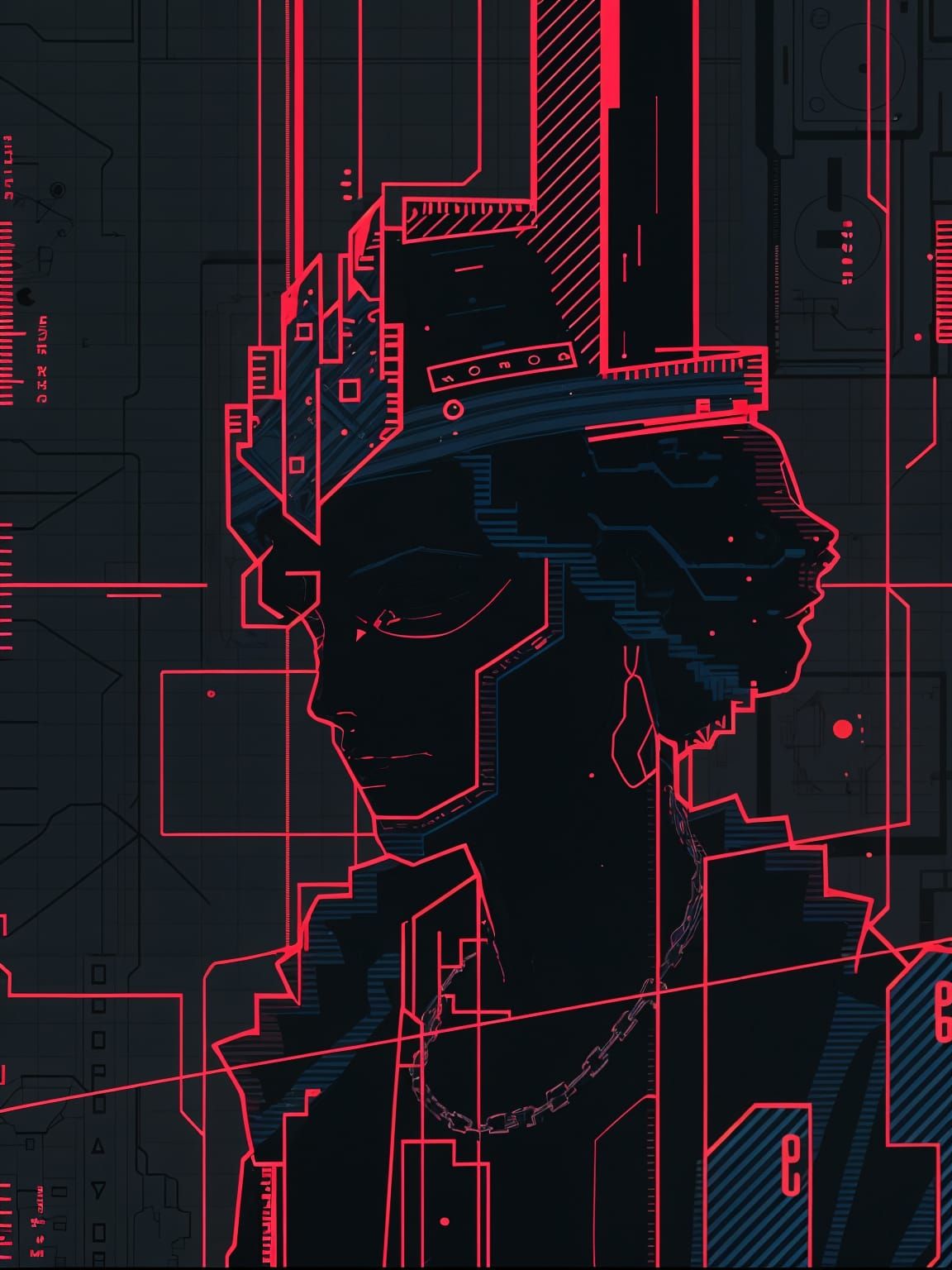 Neon Cyberpunk Seneschal in Glitch Art Style