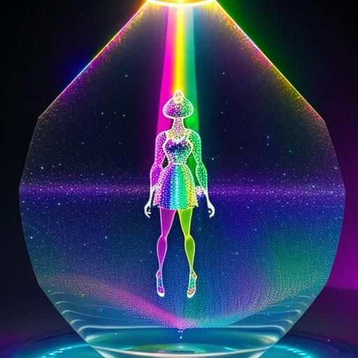 Flying Saucer Holographic Beam on Tiny Woman