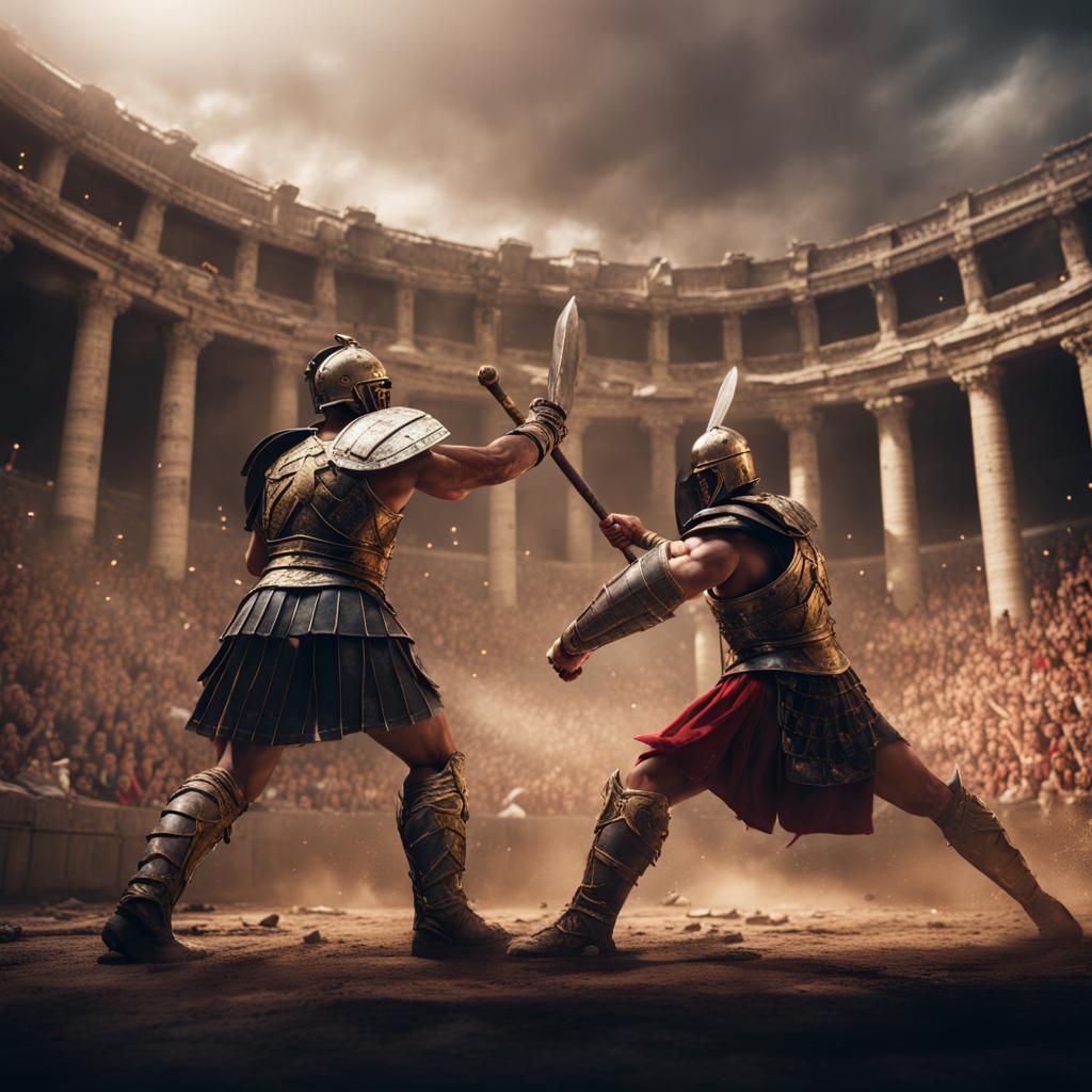 Gladiatorial Combat in the Coliseum: Detailed Matte Painting