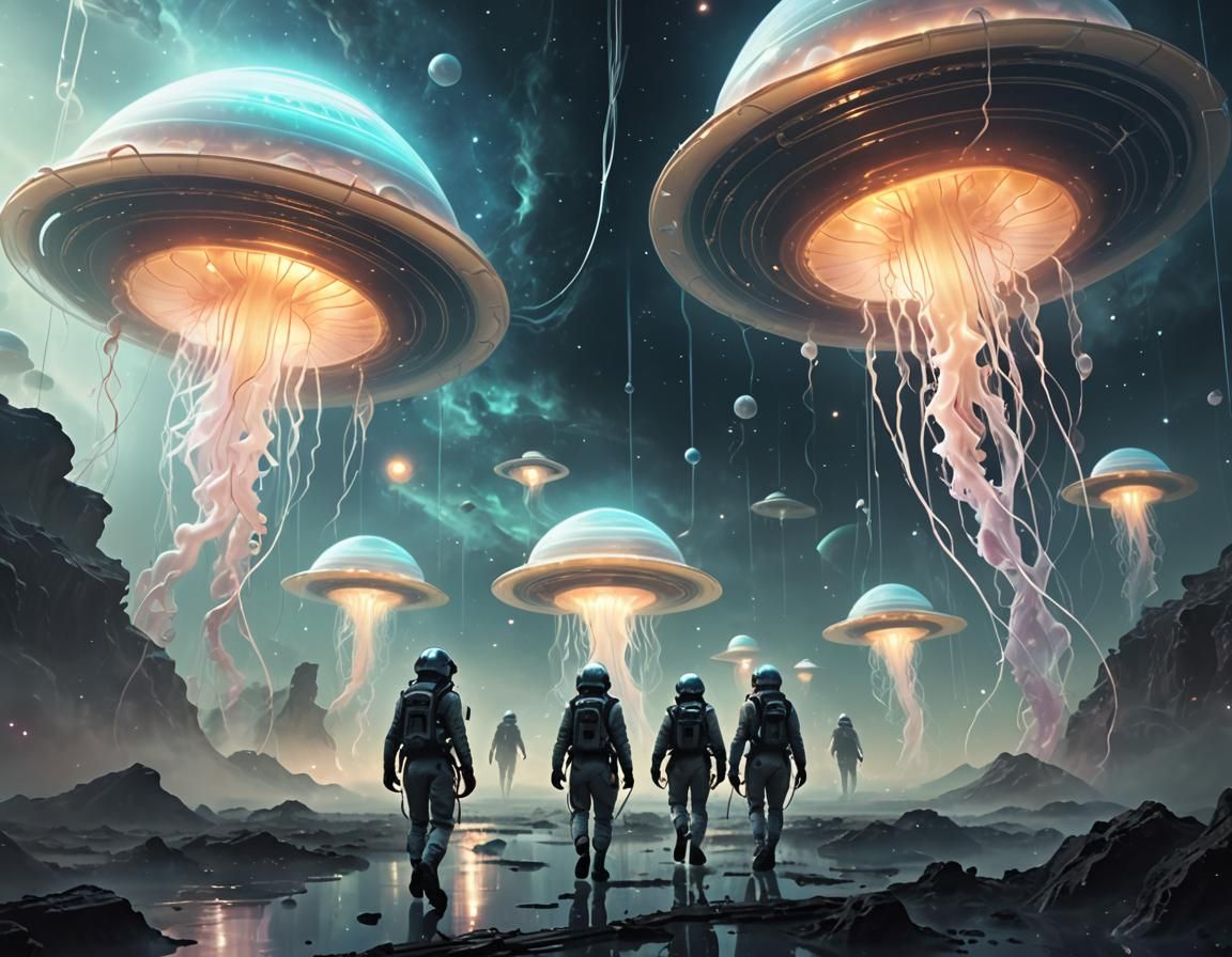 Ethereal Jellyfish Colonists Drifting Through Saturn's Gas C...