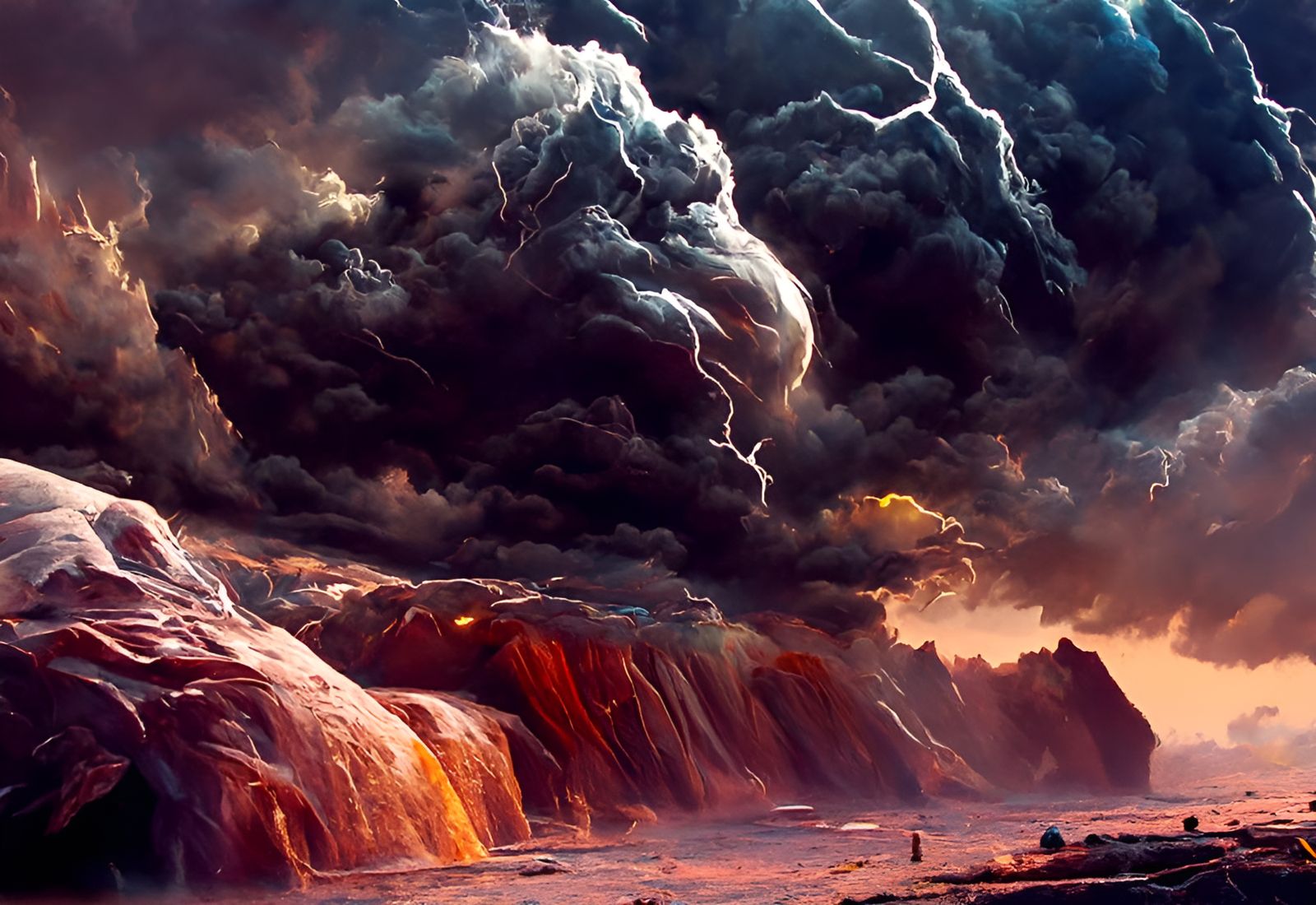 Epic Lightning Storm Over Canyon: Hyperdetailed Painting