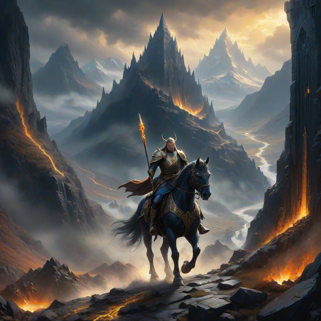 Fingolfin Rides to Angband in Heroic Oil Painting Style