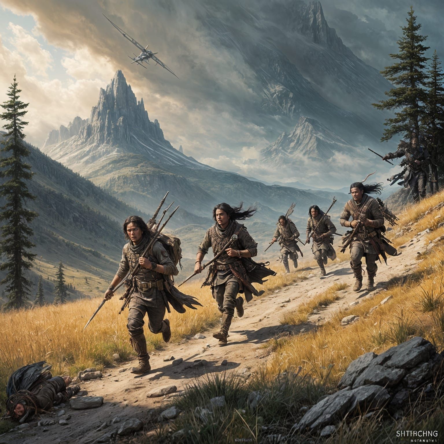 Sioux Warriors Charging Through the Wilderness