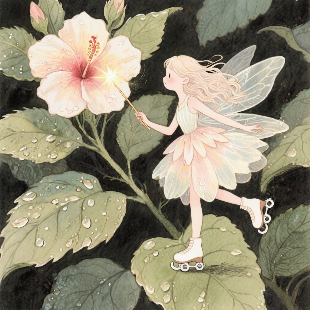 Hibiscus Fairy Skates in Whimsical Fairytale Illustration