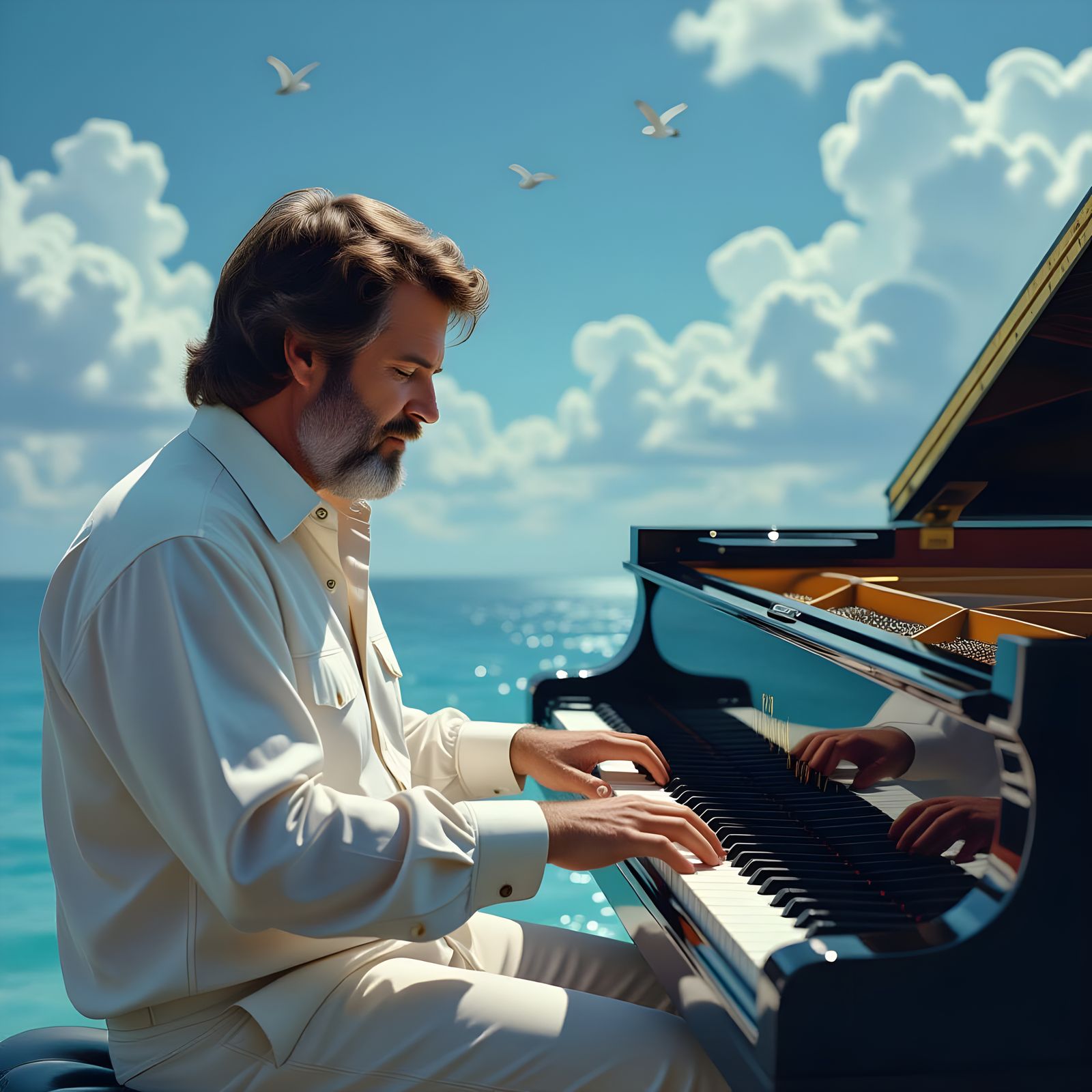 Brian Wilson Plays Piano in Heaven: Photo Illustration