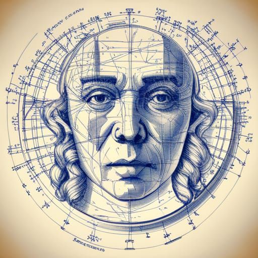Leonardo da Vinci Style Human Blueprint Illustration