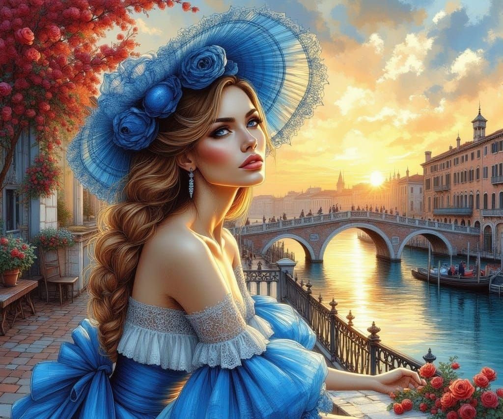 Beautiful Woman Portrait in Oil Painting Style