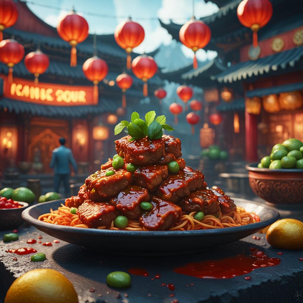 Detailed Matte Painting of Sweet and Sour Pork