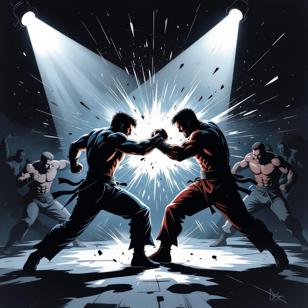 Dynamic Fight Scene in Bold Graphic Style