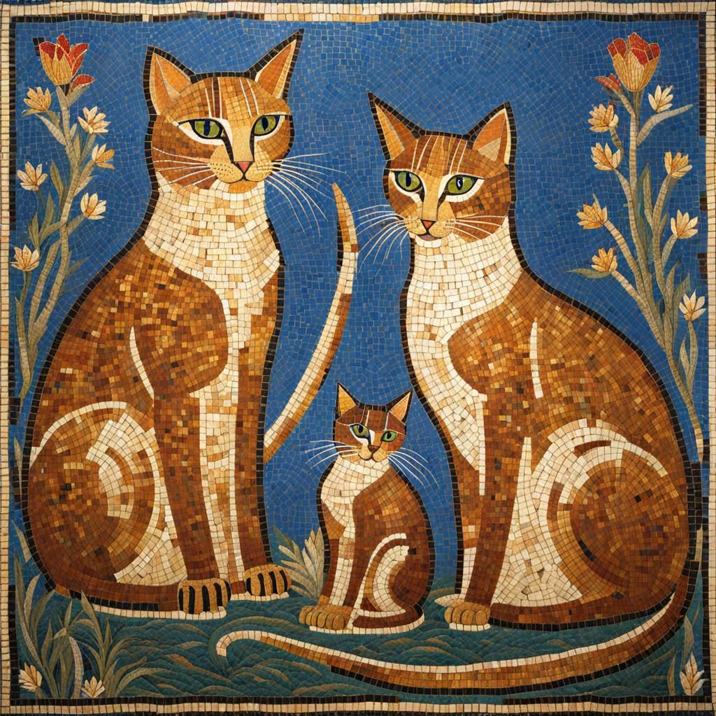 Cats in Terresae Style Mosaic