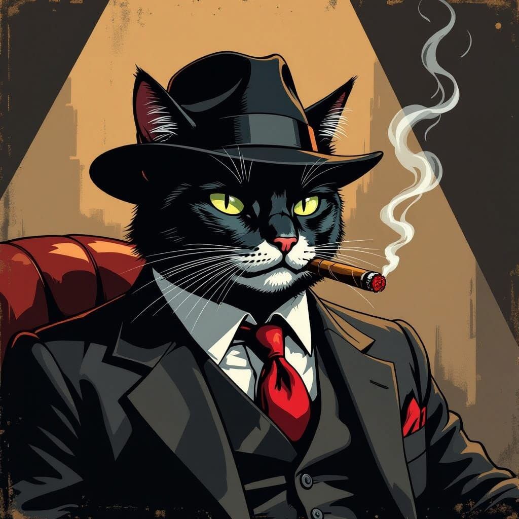 Vintage Noir Cat in a Suit