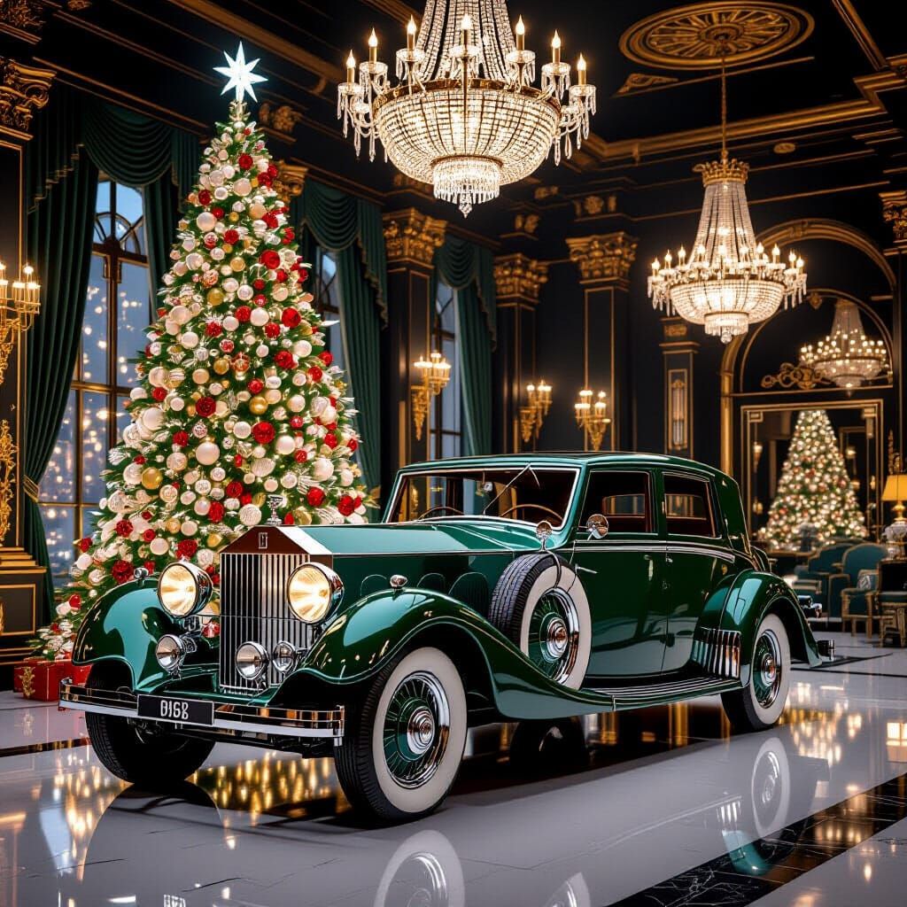 Emerald 1930s Rolls Royce in Art Deco Showroom