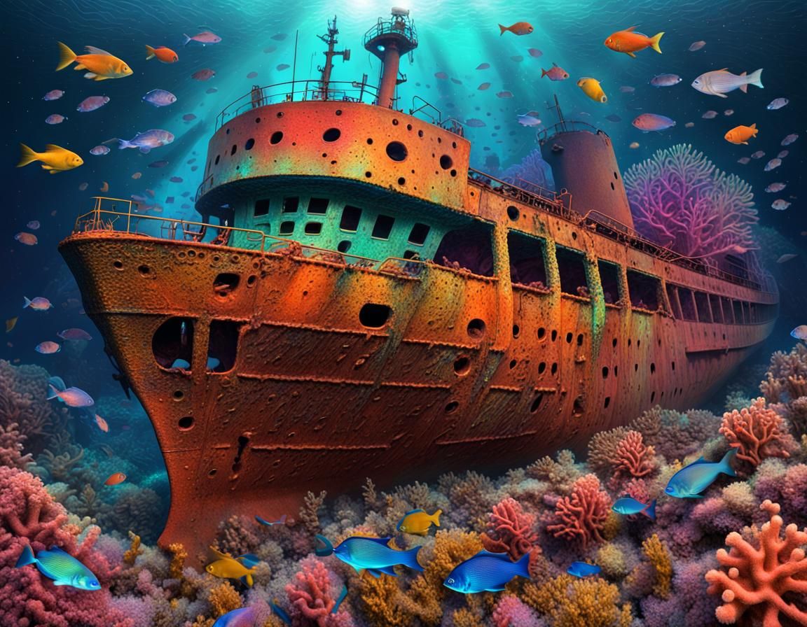 Edmund Fitzgerald Shipwreck with Coral, Astral Illustration