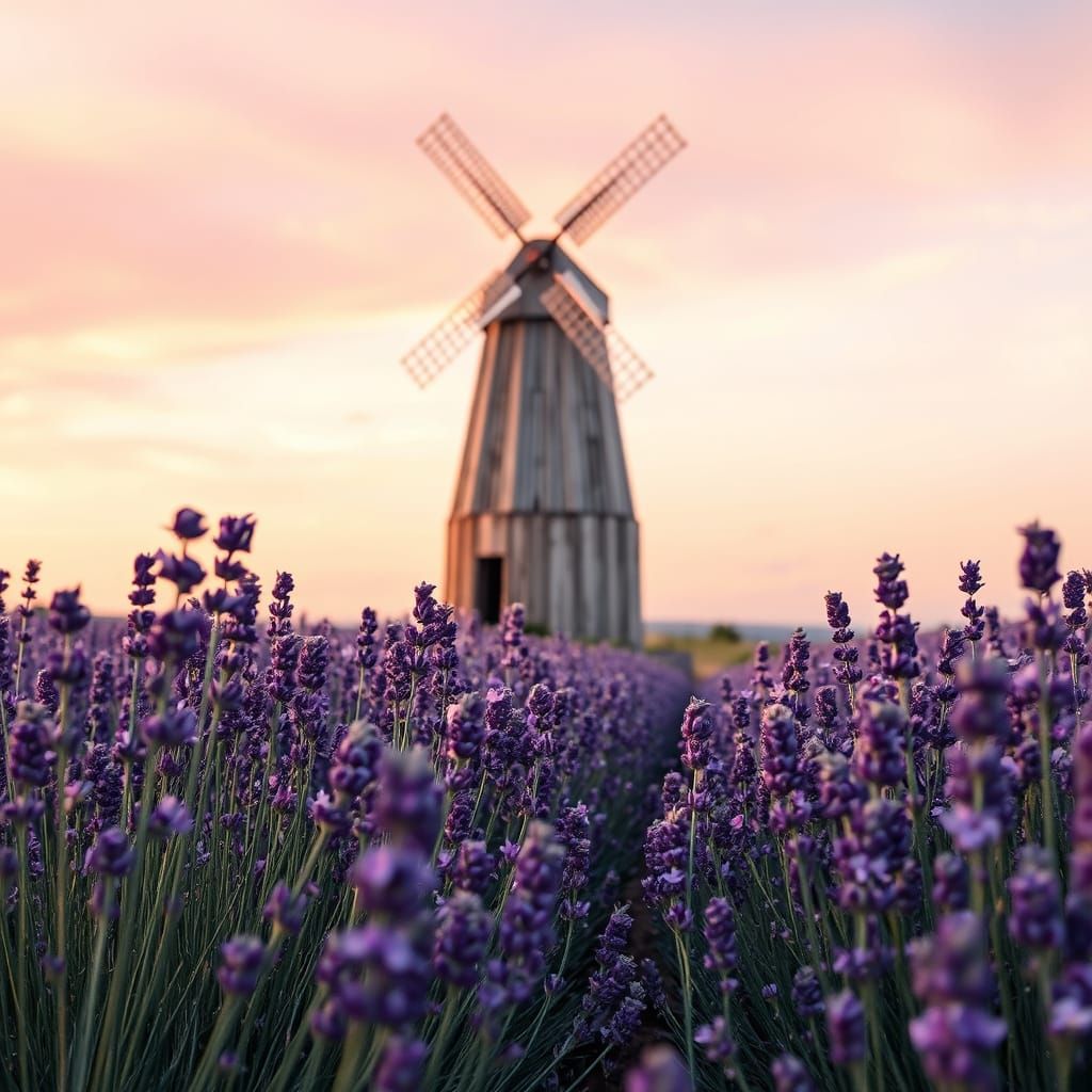 Lavender Field at Sunset in a Dreamy Impressionist Style