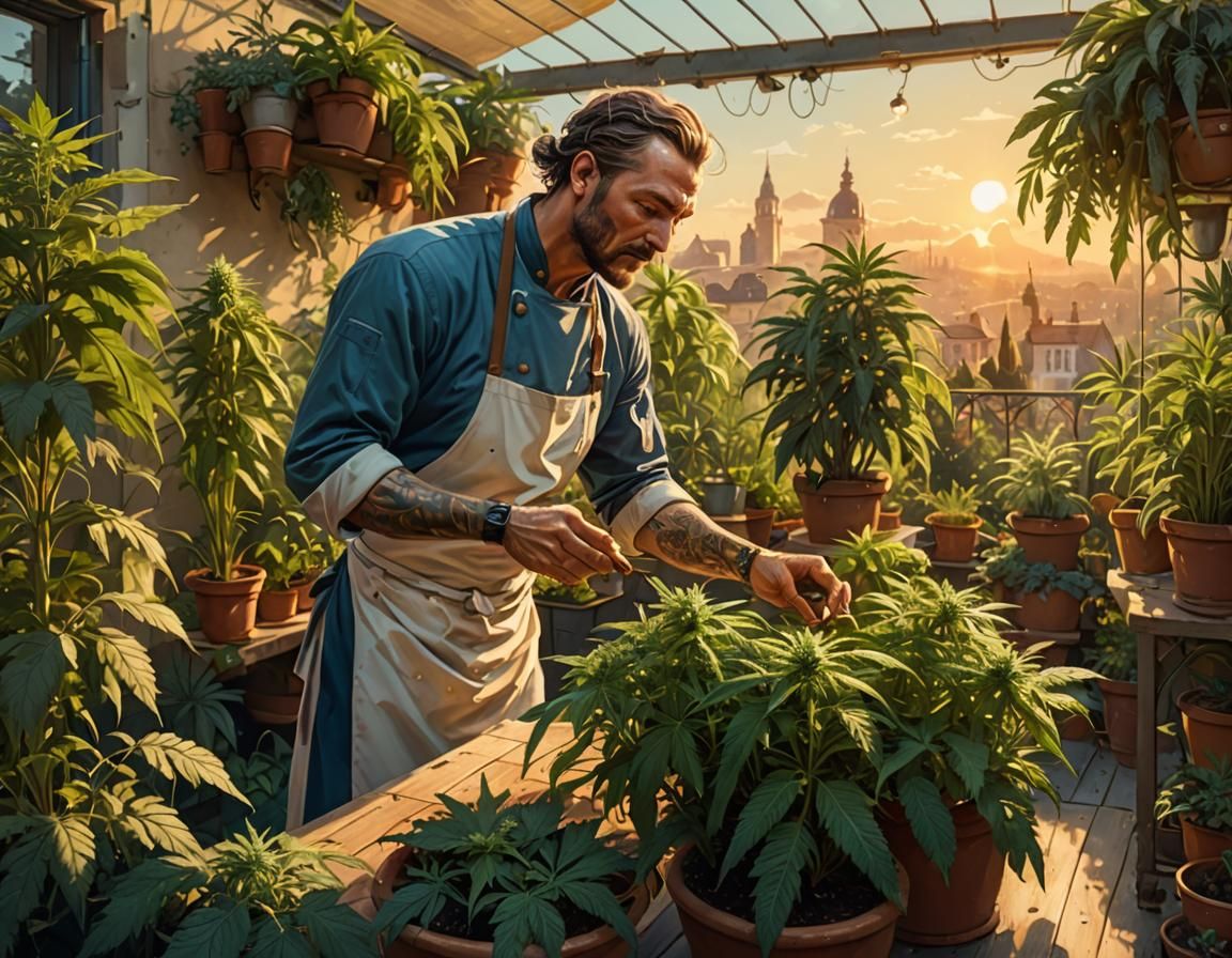 Chef's Cannabis Garden in Warm Sunlight