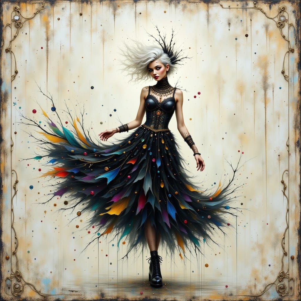 Woman in Ethereal Dress with Iridescent Texture