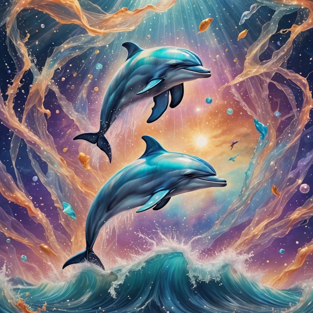 Dolphin Leaps from Sea: Cosmic Holographic Illustration