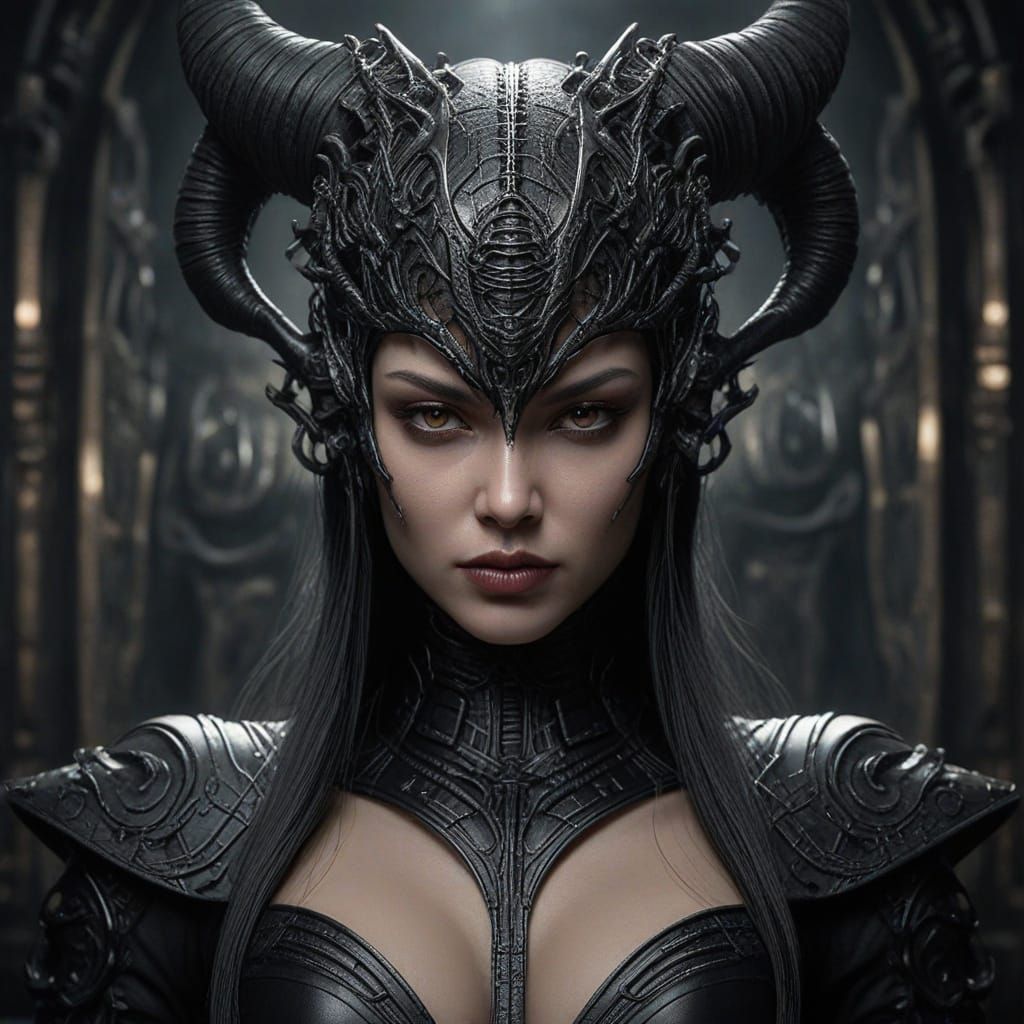 Elegant Asian Demoness in Cyberpunk Style