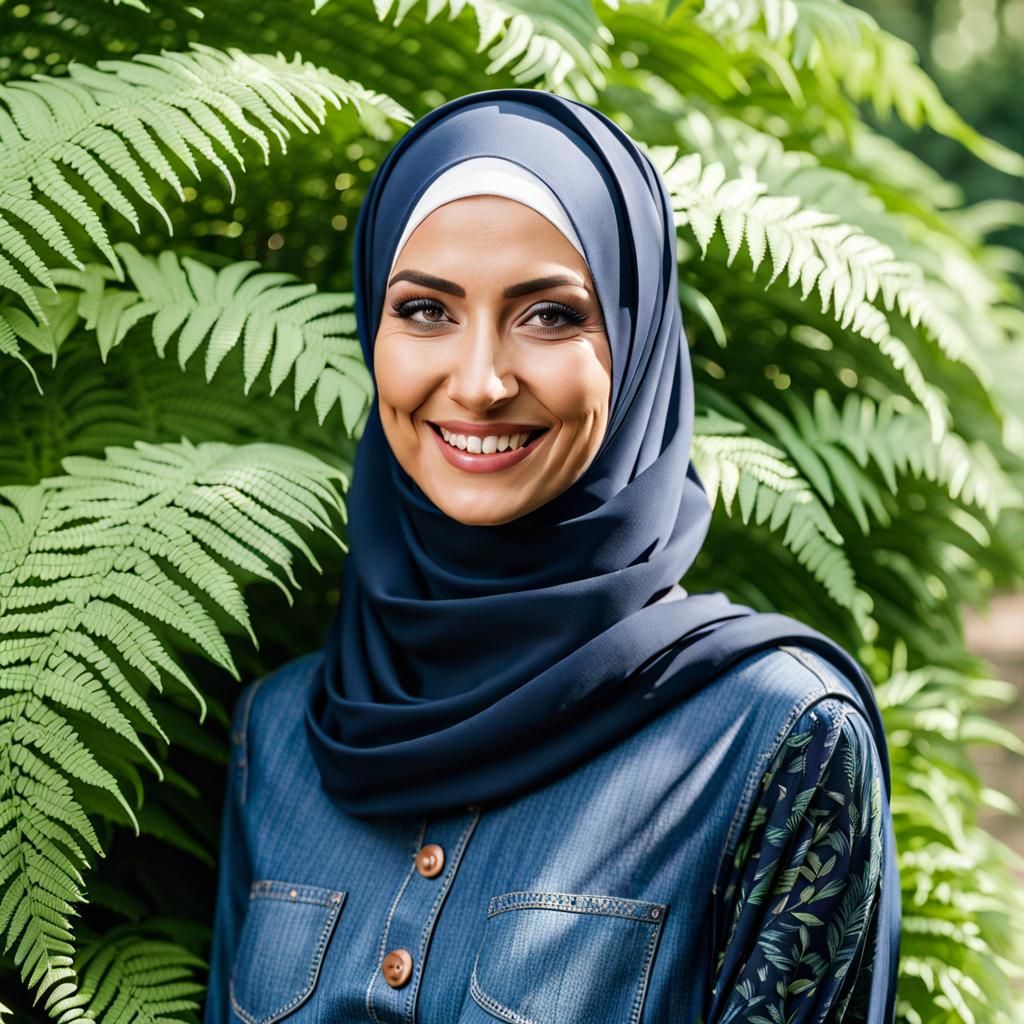 Smiling Hijabi Woman in Botanical Garden
