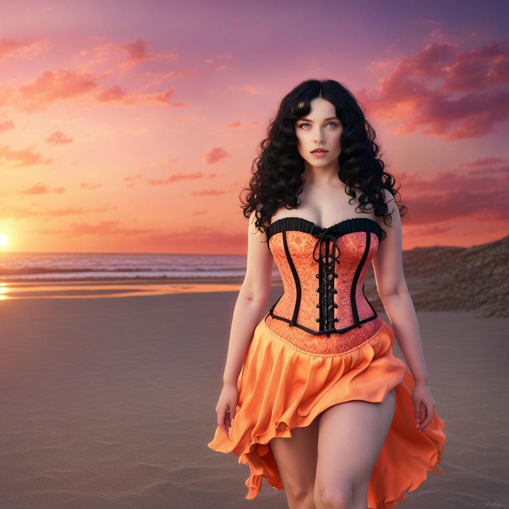 Summer Witch on Beach at Sunset in Fantasy Art