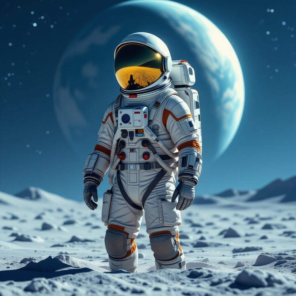 Astronaut on Barren Planet in Retro Spacesuit