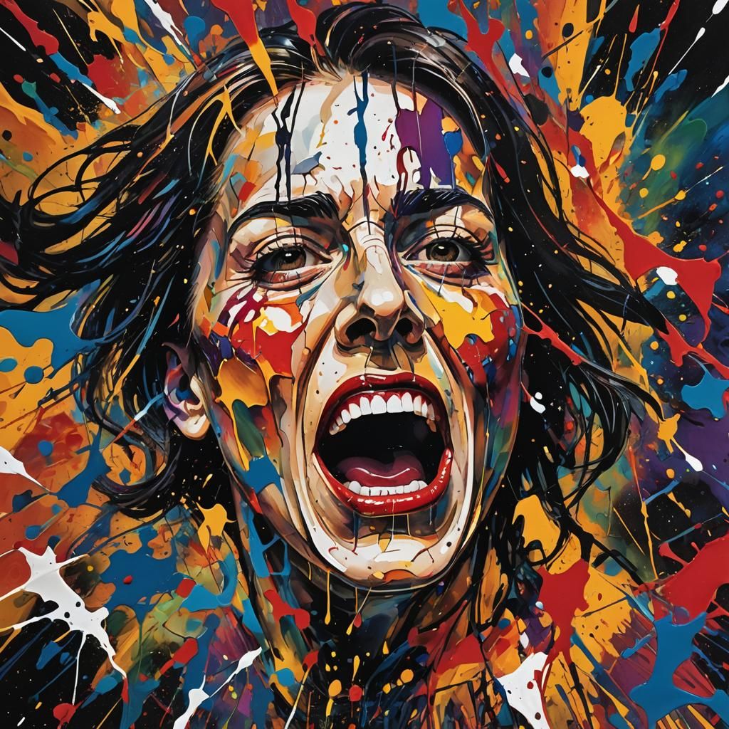 Abstract Screaming Face in High-Contrast Art